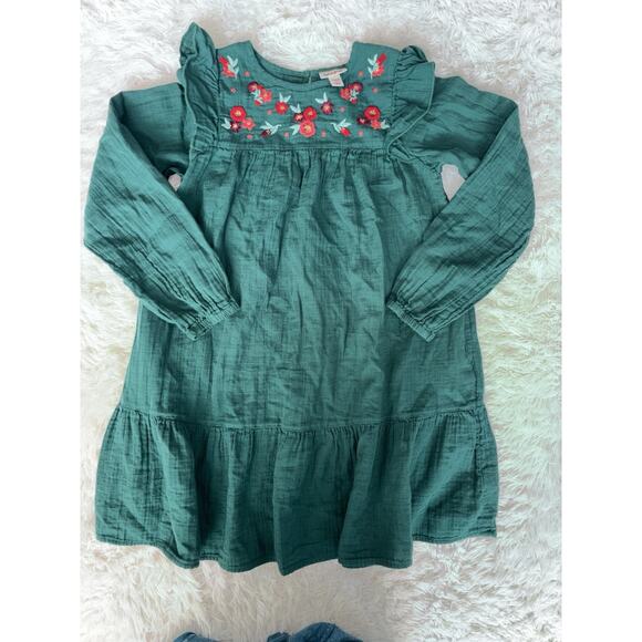 Cat & Jack Girls Sz. 10/12 Green Long Sleeved Floral Front Twirl Dress. Exc. Con - Picture 1 of 9